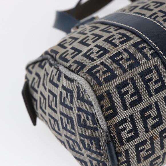 FENDI Zucchino Canvas Hand Bag Navy Silver Auth 150074
